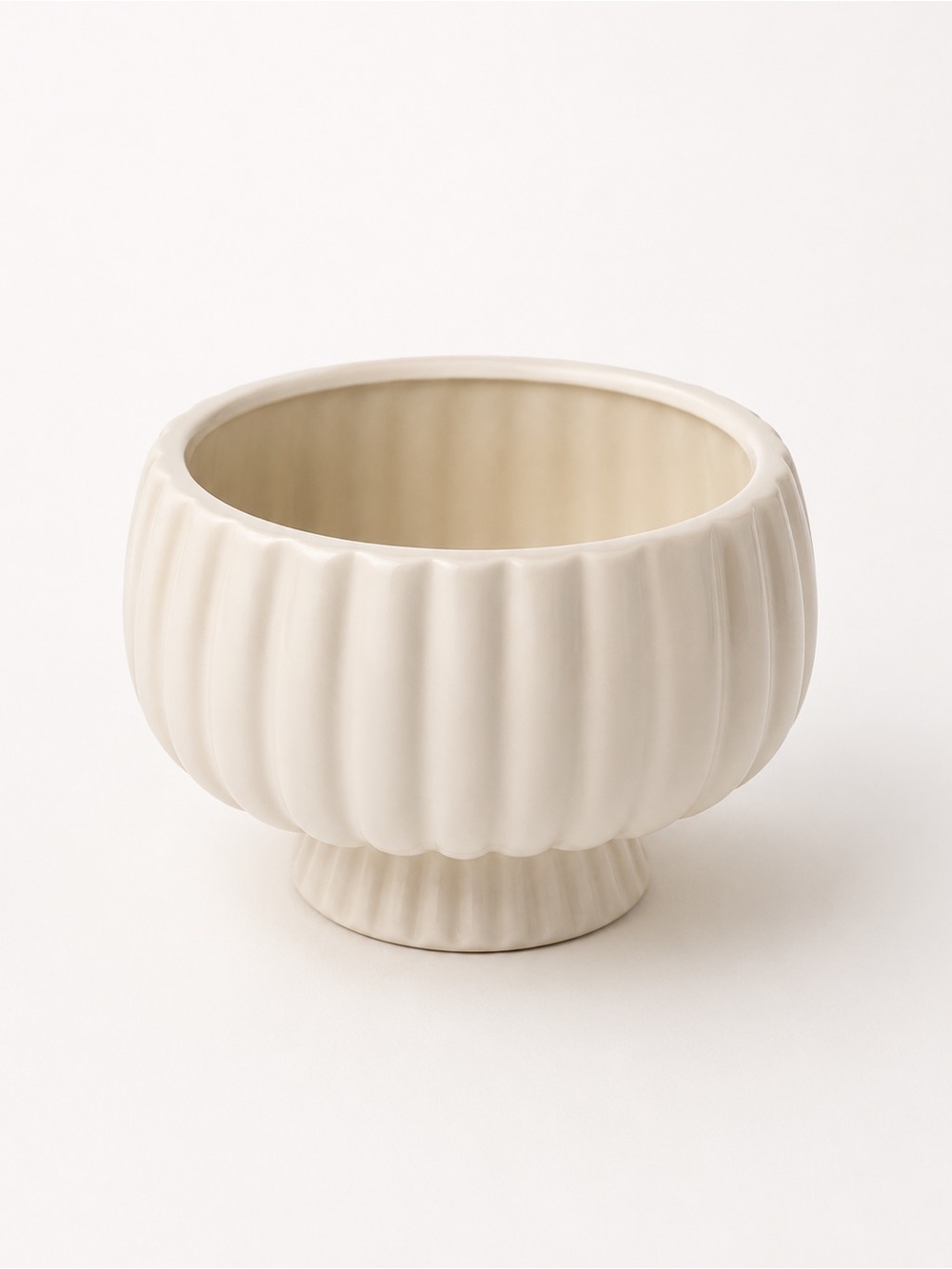 Paynes Gray Matte White Ribbed “Sonata” Ceramic Planter Bowl - Large